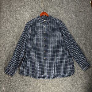 Eddie Bauer Shirt Mens XL  Button Down Blue Plaid Cotton Pocket